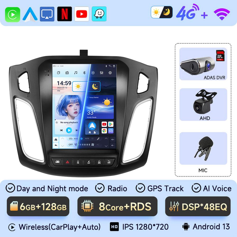 Android 13 Car Radio for Ford Focus Mk3 2011-2017 Multimedia Player 2Din Navigation Carplay Head Unit Stereo 9.7" Speakers Audio