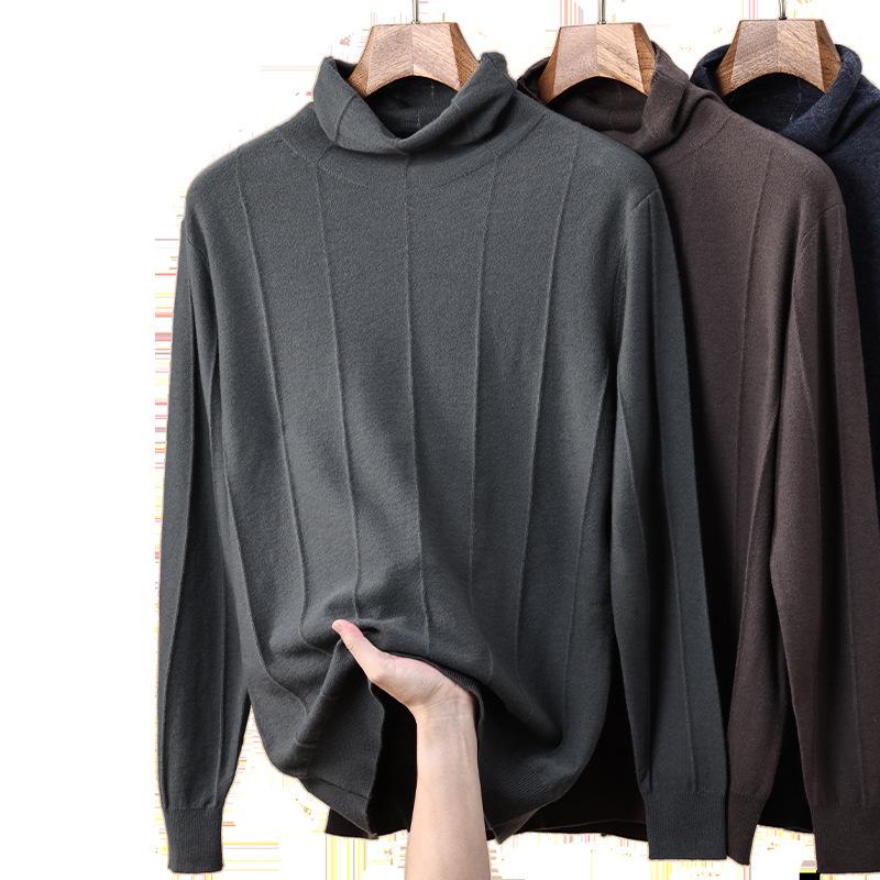Herren Pullover 100% Reine Wolle Unifarben Jacquard Rollkragen, Hoher Kragen Basisschicht für Herbst/Winter 2025