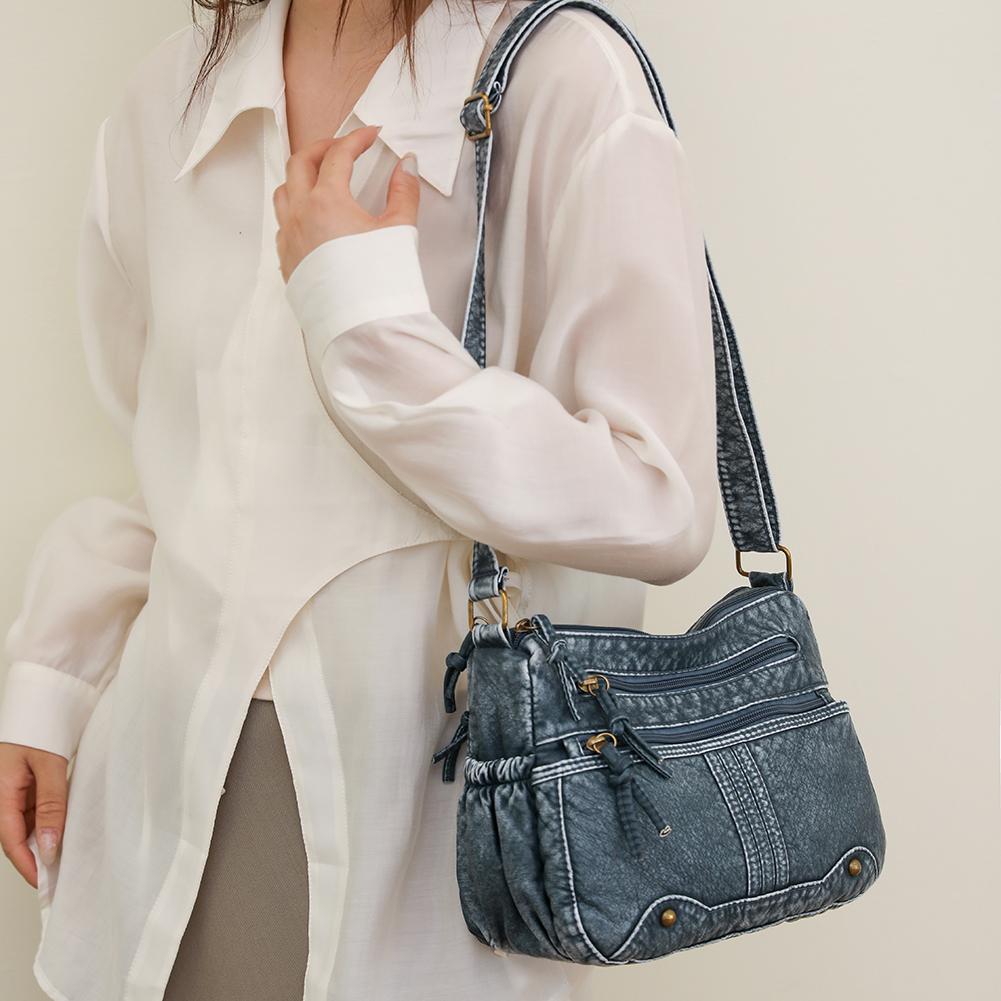 Women Messenger Bag Large Capacity Casual Satchel Bag Adjustable Strap Zipper Vintage Multi-Pockets Retro Sling Bag