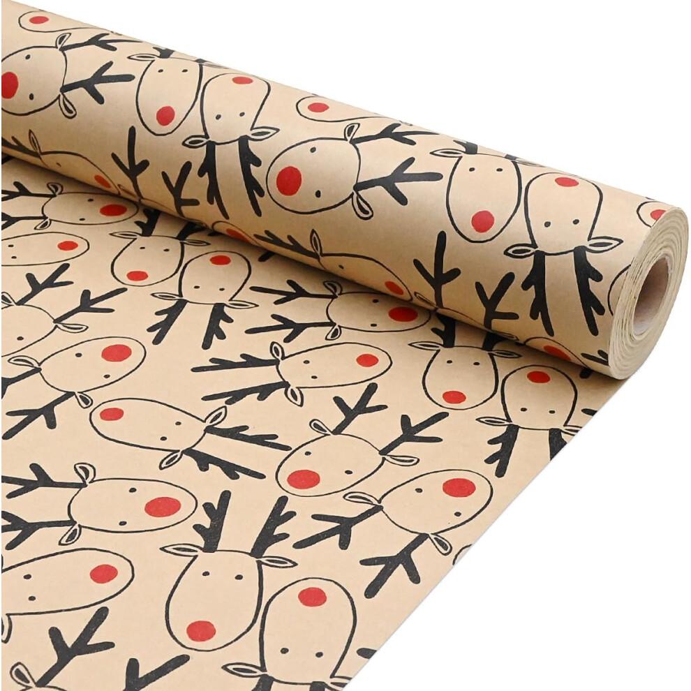 Christmas Wrapping Paper Roll Recyclable Brown Gift Wrapping Paper With Elk Xmas Party Gifts Birthday Graduation ECO friendly Present Decorations