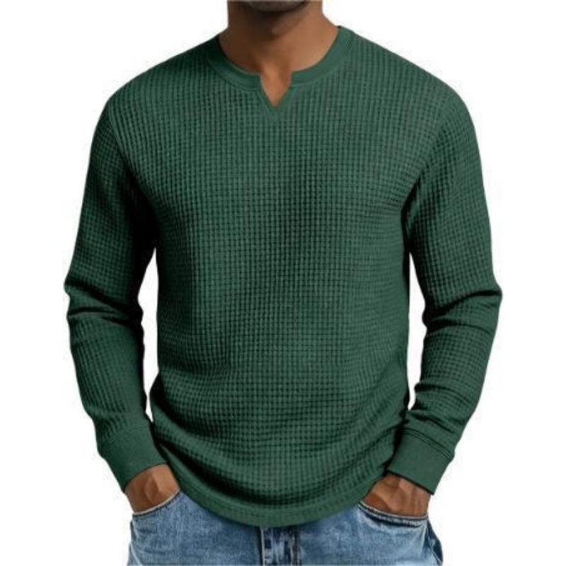Camicia da Uomo a Maniche Lunghe in Maglia Waffle - Scollo a V, Tessuto Morbido e Traspirante, Vestibilità Rilassata per l'Uso Quotidiano Casual