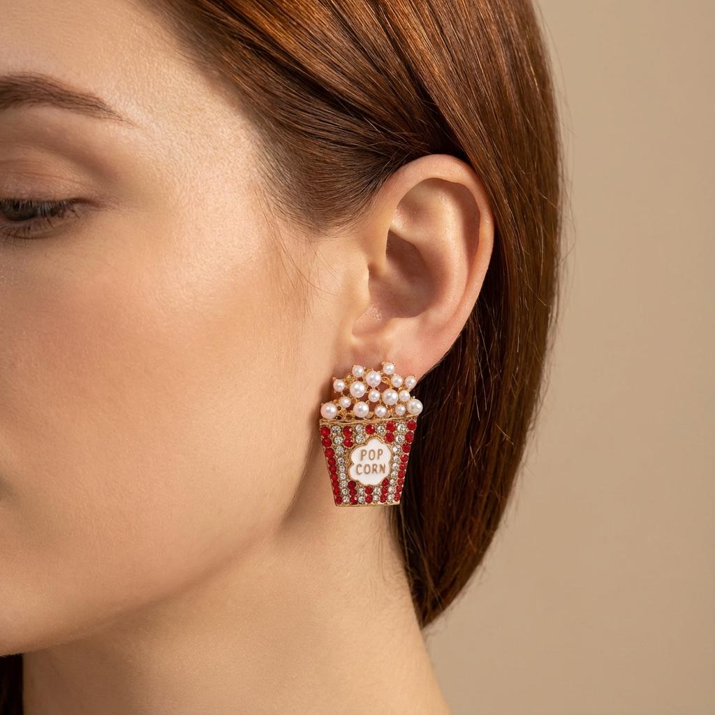 Statement Popcorn Shaped Rhinestone Earrings for Women Fashionable Imitation Pearl Popcorn Earrings Jewelry Accessories