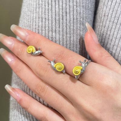 2024 Summer Cartoon Snail Stud Earrings & Versatile Index Ring for Women