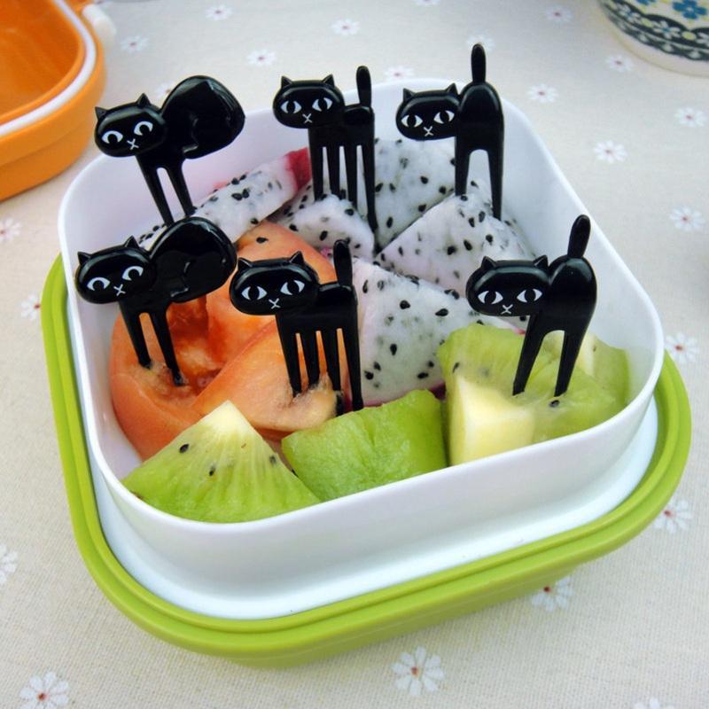 6Pcs Household Small Animal Fork Fruit Picks Cute Cartoon Cat Children Fork Bento Lunch Box Decor Accessories Supplies Tools