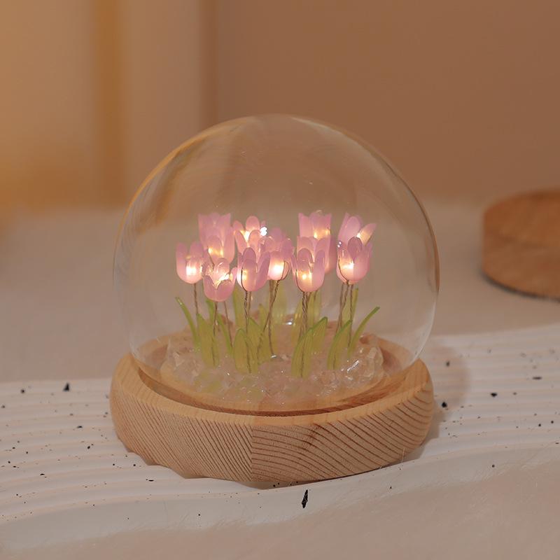 Handmade Tulip Night Light: DIY Luminous Flower Ornament for Festive Atmosphere and Desktop Decoration