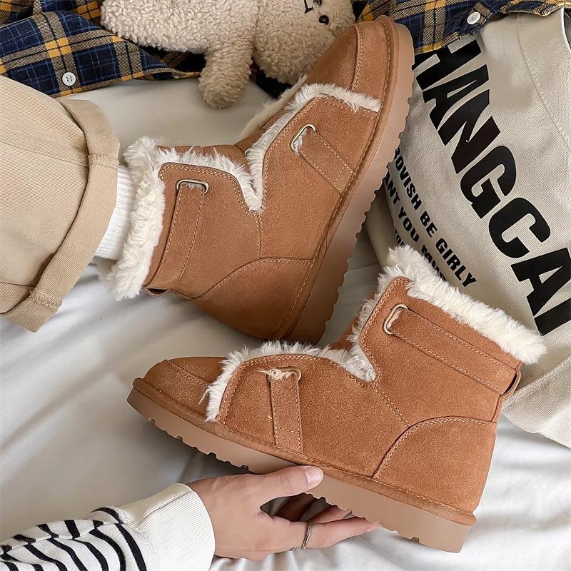Pälsintegrerade snöstövlar damspänne vinterhög förtjockad överflödande bomullsskor tid