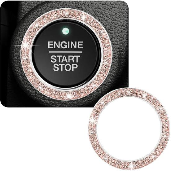 Car Bling Crystal Rhinestone Engine Start Ring Decals, Sparkling Diamond Car Push Start Button Ignition Ring Sticker, Auto Key Ignition Knob Ring