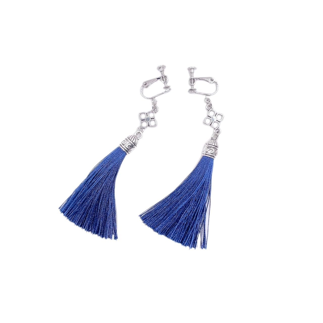 

Tassel earrings silver accessories swaying color blue navy blue