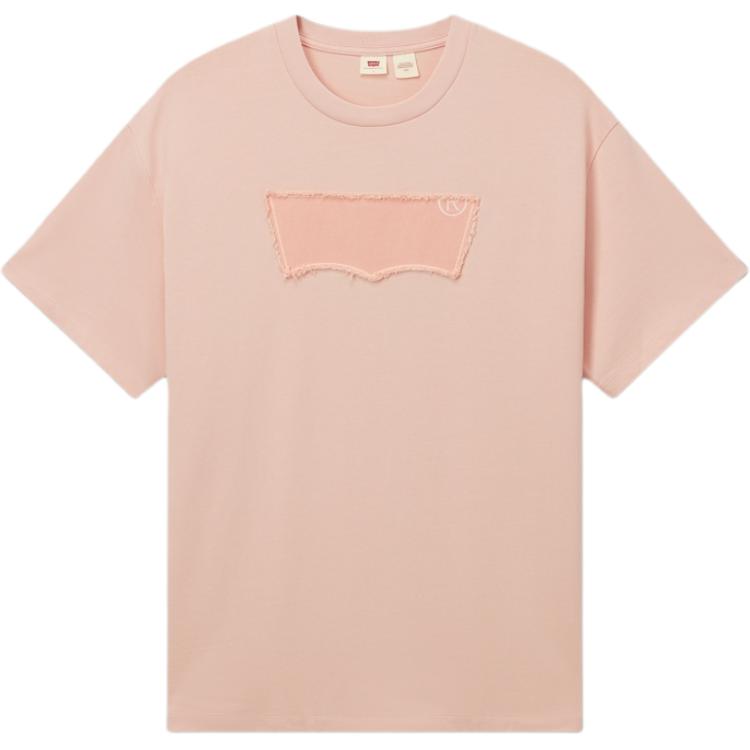 Levis Simple Casual Soft Loose Ribbed Round Neck Short Sleeve T-Shirt Men Tops Pink 004IS-0002