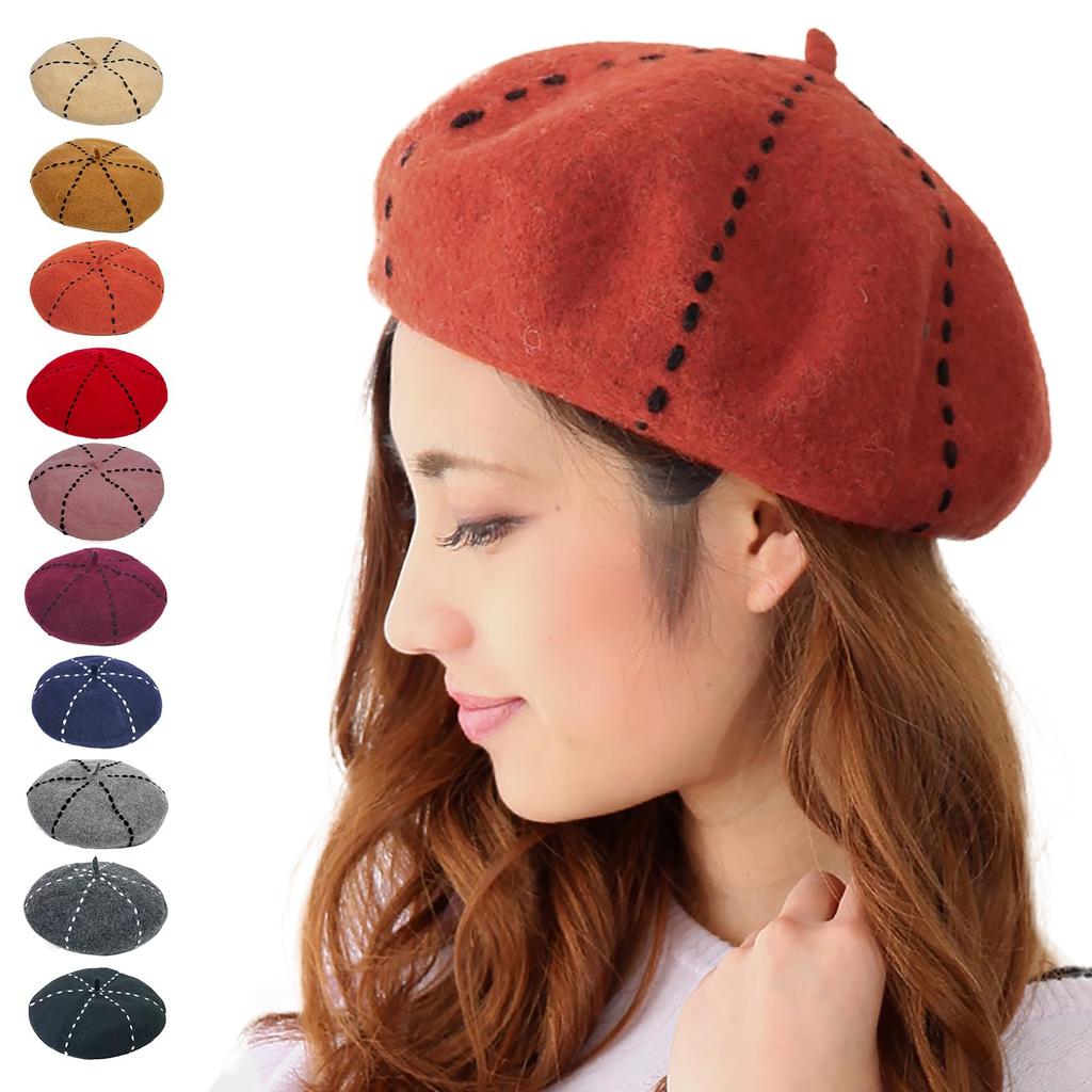 Wool Basque Kids Numbered Wine [Drection] Women's Beret, Hand-Stitched Beret, Autumn/Winter, Felt, TGY-003 (JP, Sizes, 56.0 cm, 57.5 cm, Red)