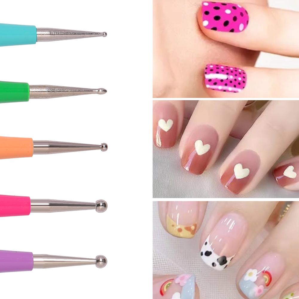 YIKOOLIN 5PCS Dual-Head Nail Art Silicone Brush Dotting Pen Set Nail Art Dotting Painting Tips Manicure Tools Brush Pen Art