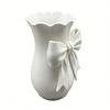 Pink White Bow Vase Plastic Farmhouse Flower Vase Makeup Brush Pen Holder for Table Bathroom Shelf Centerpiece