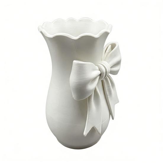 Pink White Bow Vase Plastic Farmhouse Flower Vase Makeup Brush Pen Holder for Table Bathroom Shelf Centerpiece