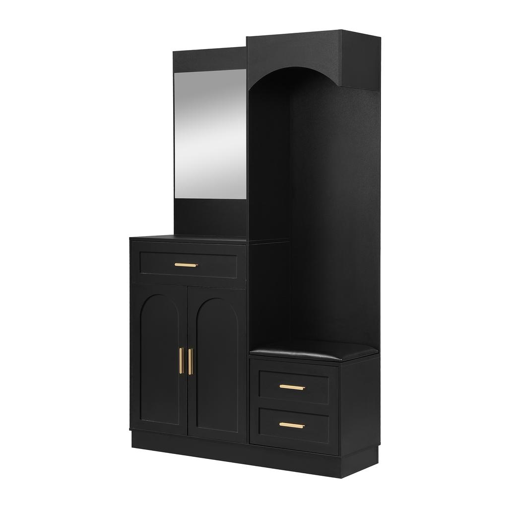 Modern, Compact Hallway Wardrobe, Coat Cabinet and Shoe Cabinet Combination, Entrance Cabinet, Multifunctional Storage Shelf with Mirror