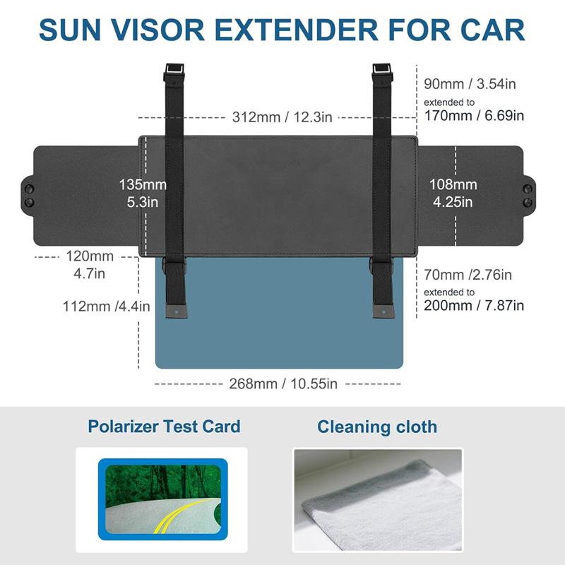 Car Sun Visor Extender, Polarized Anti Glare Sun Blocker Visor Extension Attachment HD Vision Day Night Safe Driving Auto SUV