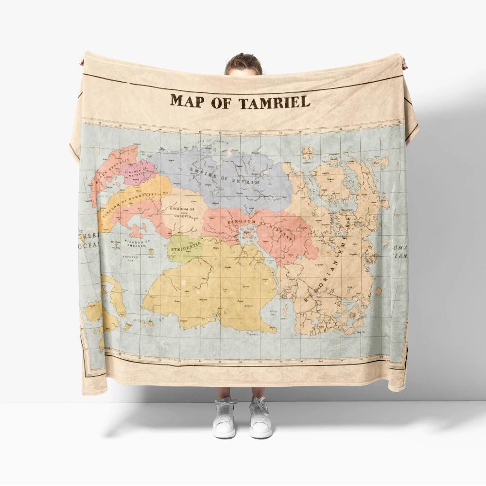 Large Tamriel Map Elder Scrolls Skyrim Gaming Flannel Throw Blanket Soft Warm Bedding for Bed Living Room Home Sofa