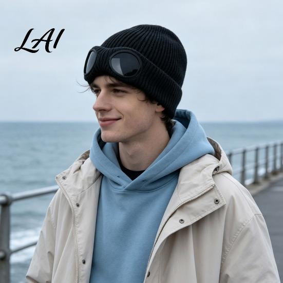 Fashionable Costume Hat for Parties 2Pcs Fleece Lined Hats with Goggles Warm Winter Knit Acrylic Hats Windproof Skiing Caps Men Women Cycling Hiking