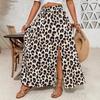 Sommer Neuer Damen-Leopardenmuster High-Waist-Rock Elastischer Bund Schlitz am Saum Lässiger Langer Rock