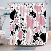 1Pc Pink And Black Abstract Splash Pattern Shower Curtain Machine Washable Polyester With Hooks Suitable For Bathroom Decoration