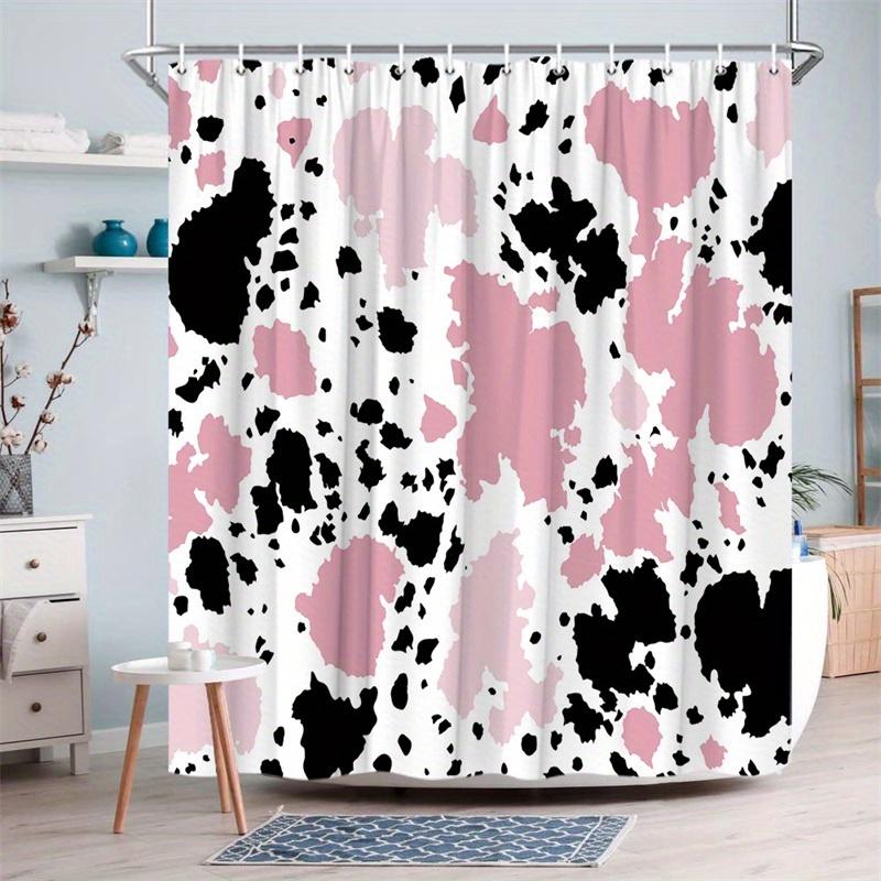 1Pc Pink And Black Abstract Splash Pattern Shower Curtain Machine Washable Polyester With Hooks Suitable For Bathroom Decoration