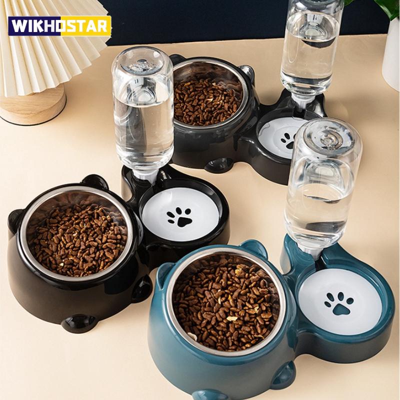 Automatic Pet Feeder and Water Dispenser, Integrated Feeding System for Cats and Dogs,No Battery or Power Needed, Slanted Mouth