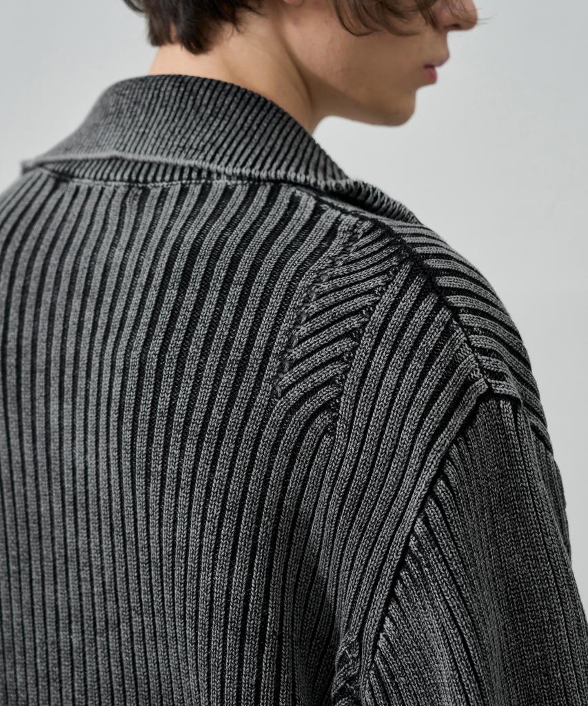 Draw Fit Oblique High-Neck Knit Zip-Up Trucker [D.Grey]