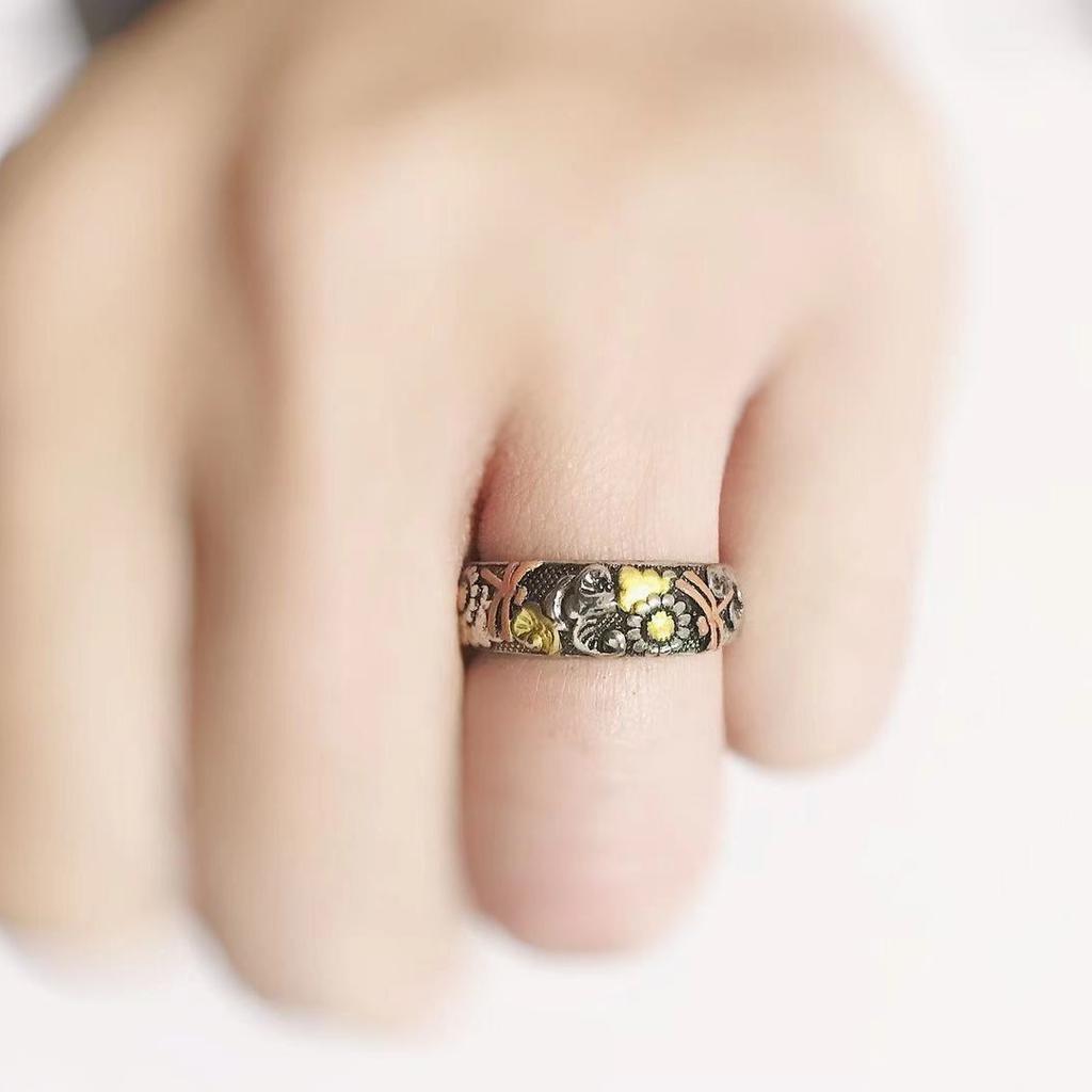 Retro Engraved Ring, Flower, Dragonfly, Sunflower Ring, Men's and Women's Hand Jewelry