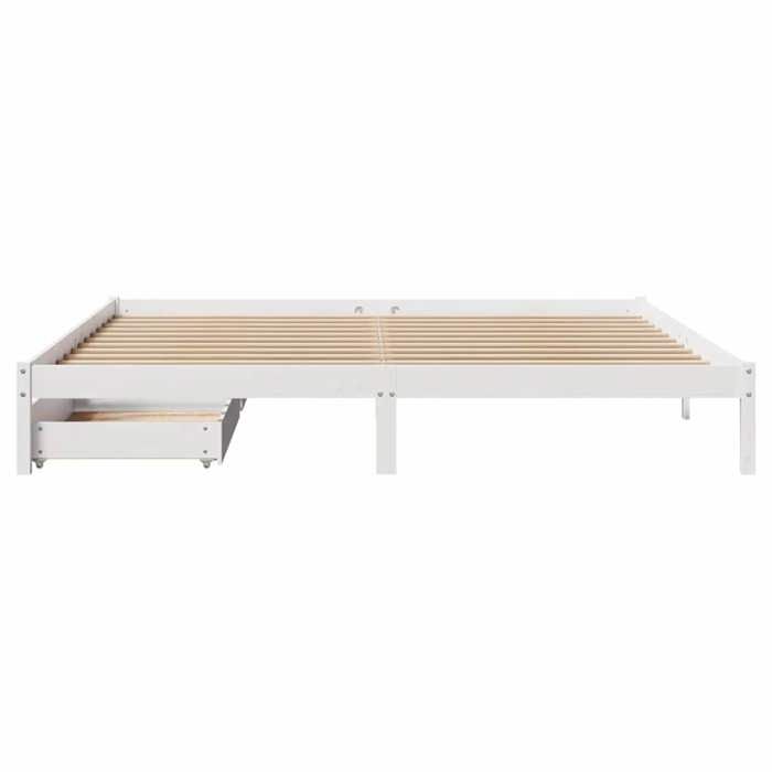 VidaXL Cadre de lit avec tiroirs blanc 200x200 cm bois massif de pin, sommier, cadre de lit double, cadre de lit en bois 3301445