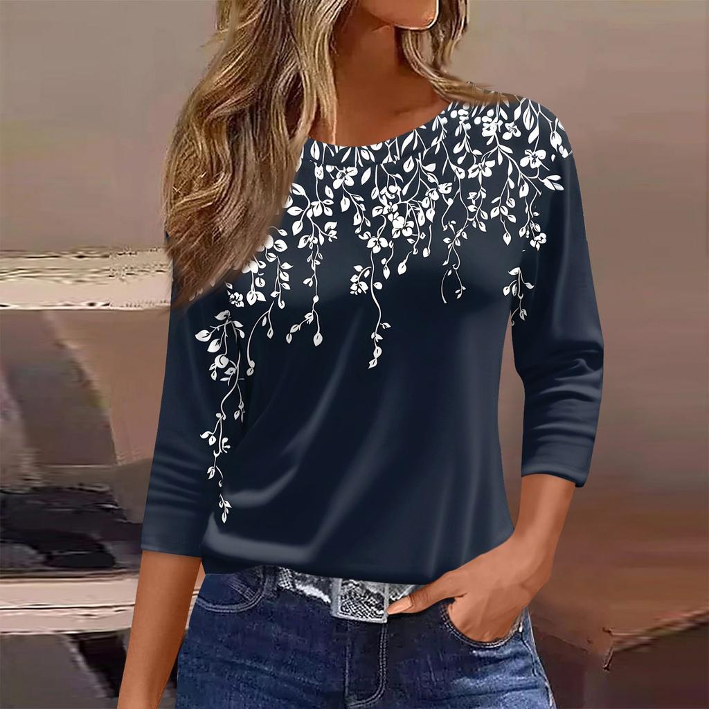 Damen T-Shirt Print 3/4 Ärmel Alltagsmode Wochenende Basic Rundhals Normales Oberteil