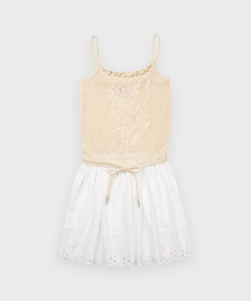 Sinun Crochet Rose Knit Onepiece (Cream)