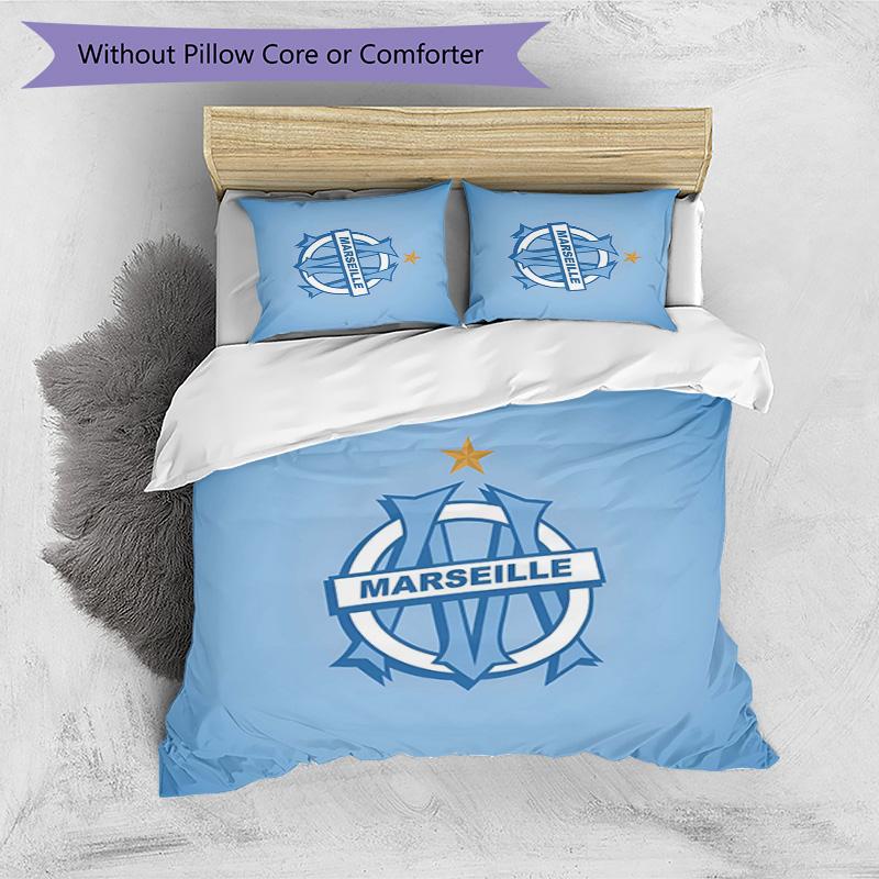 Olympique Marseille Pattern Printed 3PCS Bedding Set Soft Skin-Friendly Washable Duvet Cover & Pillowcases Set All Season Bedroom