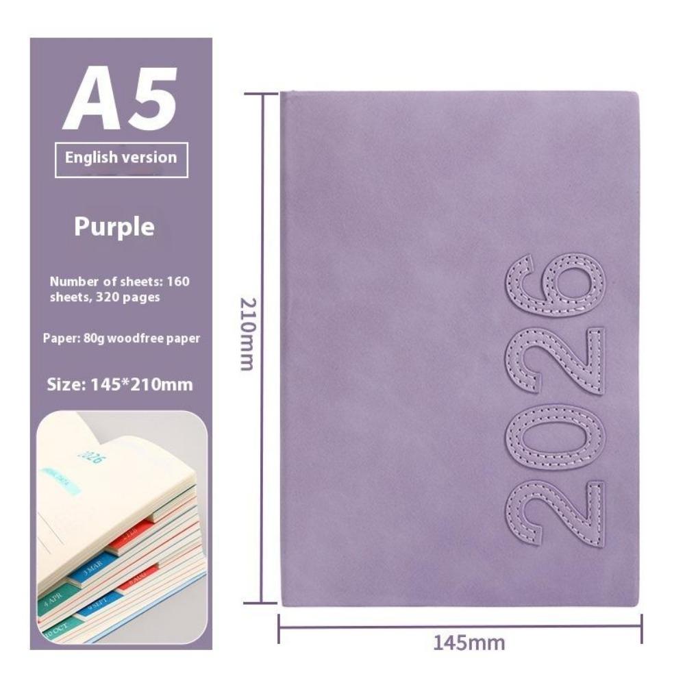 A5 2026 Agenda Book Textured English Version Calendar Book Planner Reminder PU Planner Notebook Daily Planner To Do List