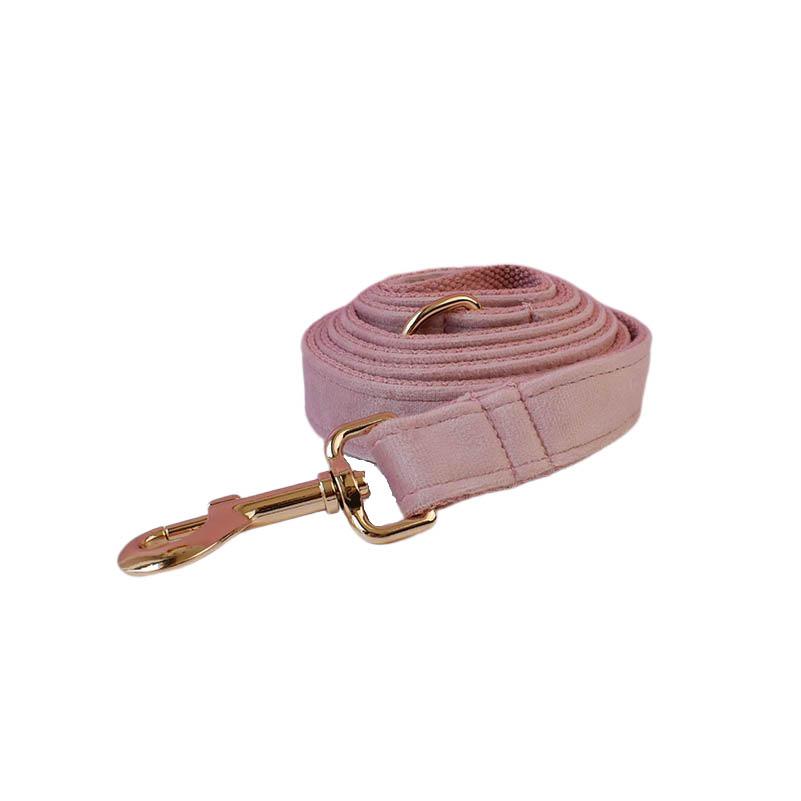 Pale Pink Velvet Dog Collar And Leash Set For Dogs Custom Engraved Nameplate Pet Supplies Dog Leash Velvet36