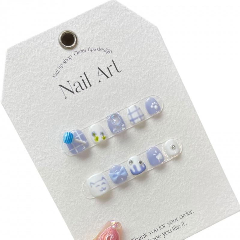 10pcs/set Finished Cartoon Children's Wearable Nails Sweet and Cute Children's Removable False Nails Nail Stickers
