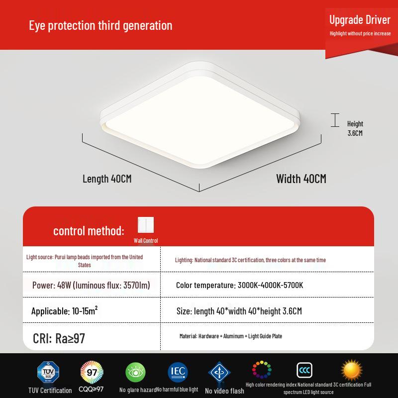 Nordic Cream Style Ceiling Lamp with Full Spectrum Eye Protection for Modern Bedrooms, Ultra-Thin Design for Children's Rooms