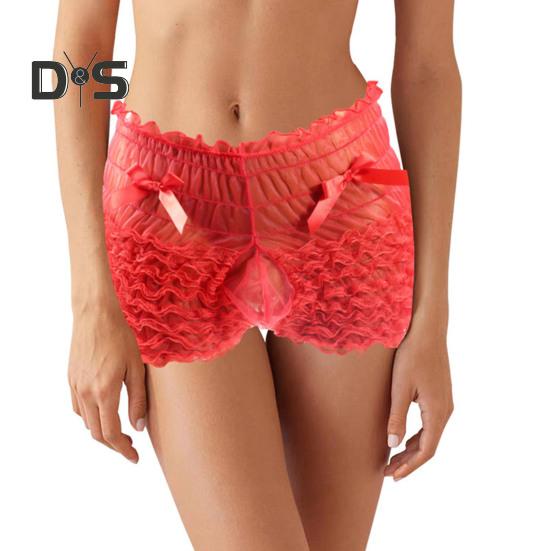 Menn Sexy høy midje undertøy Mesh blonder shorts truser med sløyfedekor ensfarget truser med høy midje