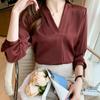 Vintage V-neck Shirt for Women Spring and Summer Long-sleeved Temperament Chiffon Workwear Suit with Simple Bottoming Tops