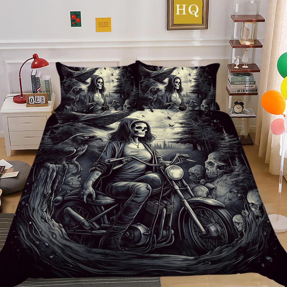 Krásný povlak na lůžkoviny s potiskem lebky Dvojitá velikost Mikrovlákno Ložní prádlo Teen Cool Módní Dekorace ložnice