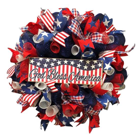 

Patriotic Wreath for Front Door Handmade 4th of July Door Hanger Red White Blue American Wooden Hanging Plaque for Wall Porch Memorial Day Decor S