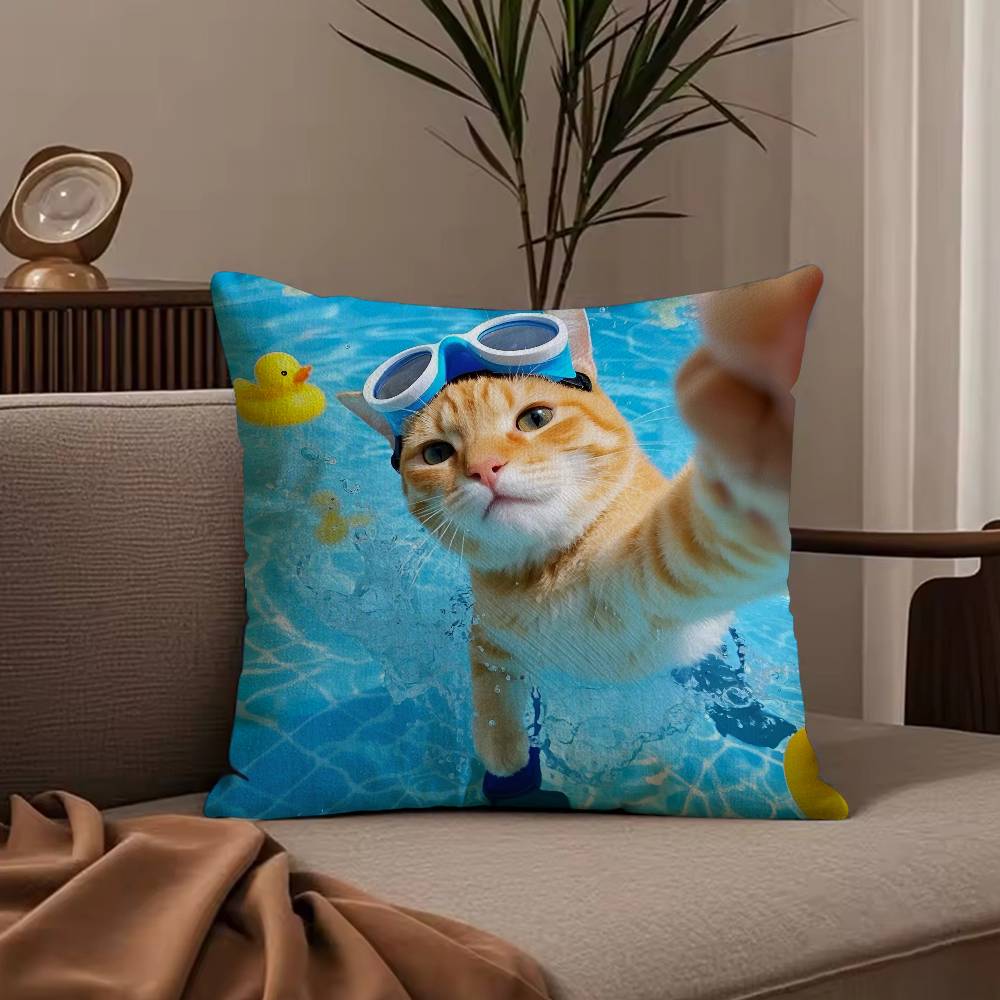 Funny Anime Cat&Dog Pillow Case Anti-dustmite Pillowcase Invisible Zipper Silky Short Plush Sofa Cushion Cover
