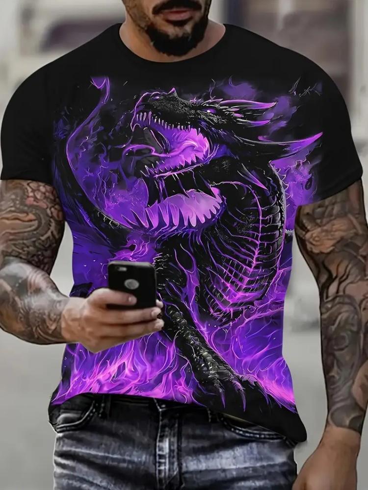 Men's 3D Dragon Print T-Shirt Summer Street Casual Crew Neck Short Sleeve Clothes Tee Tops Fashion Harajuku Oversized T-Shirt