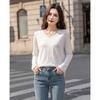 TERRE BLEUE Women's V-Neck Mesh Splicing Long Sleeve T-shirt