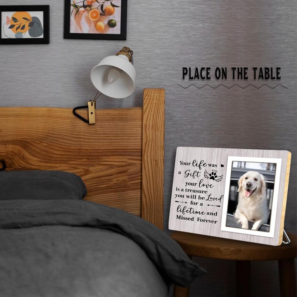 Pet Memorial Frame - In Loving Memory of Dogs, Sympathy Gift for Pet Loss, Gray Wooden Frame