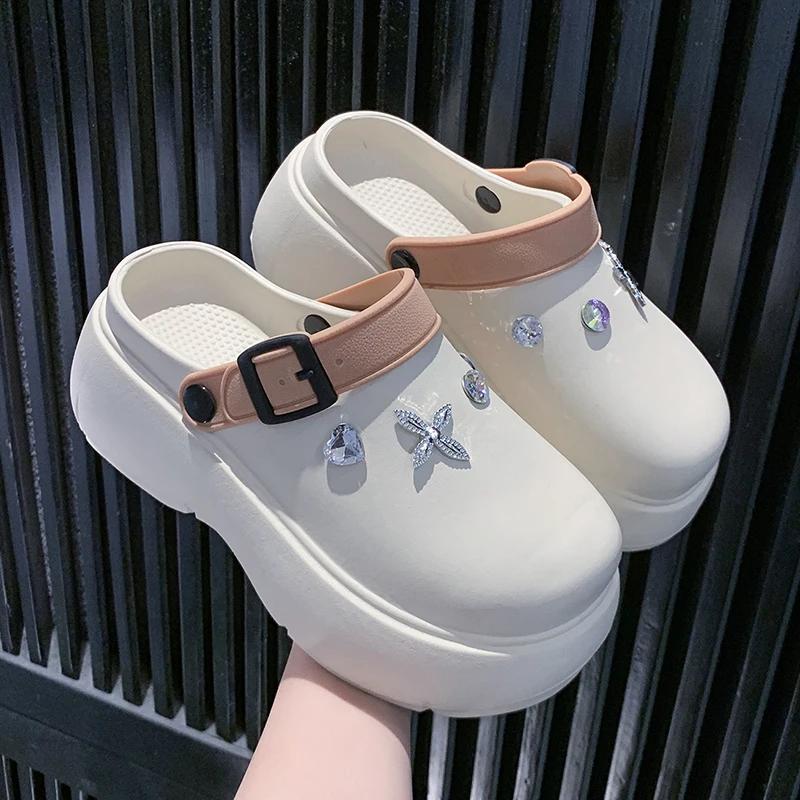 Fashion Crystal Decor Chunky Platform Clogs Shoes Woman 2025 Summer Buckle Strap Eva Sandles Woman Non Slip Thick Bottom Garden Sandals
