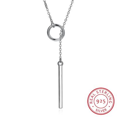 Fashion Women Accessories 925 Sterling Silver Bar Circle Lariat Necklace Women Long Strip Pendant Necklaces Jewelry