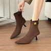 Autumn and Winter New Thin Heels Pointed Women's Boots High Heels Winter Tight Warm Thin Boots Elastic Short Boots Women's French