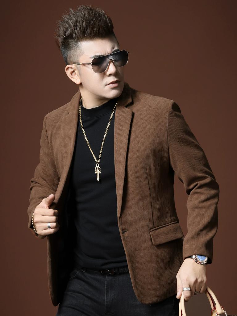 European-Style Men's Suit Jacket 2025 New Autumn Coffee Color Casual Single-Breasted Trendy Stylish Men's Casual Suit