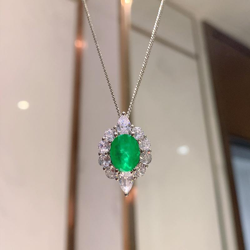 S925 Silver Needle Emerald Necklace Ring Earrings Jewelry Three Piece Set Wedding Banquet Party Accessories