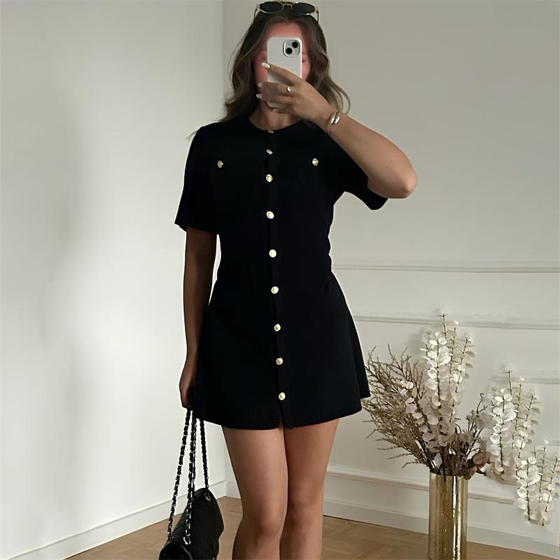 Summer Knit Dress Women's Street Fashion Short Sleeve Slim Mini Dresses Ladies Vacation Trendy High Waist Clothes Party Sexy Elegant Evening Dress