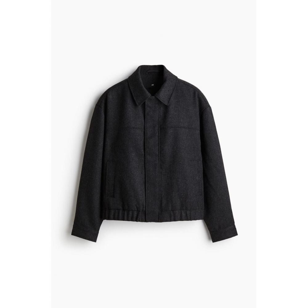 H M Loose Fit Tweed Jacket Black
